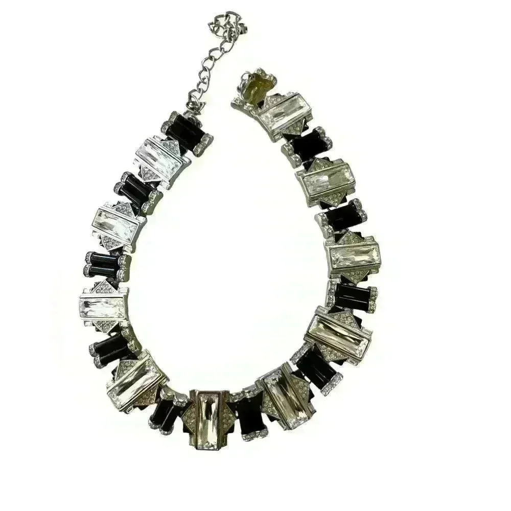 KJL art deco necklace. Black and crystals. Stunning.